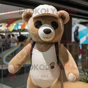 Beige Teddy Bear mascot costume character dressed with a Swimwear and Beanies