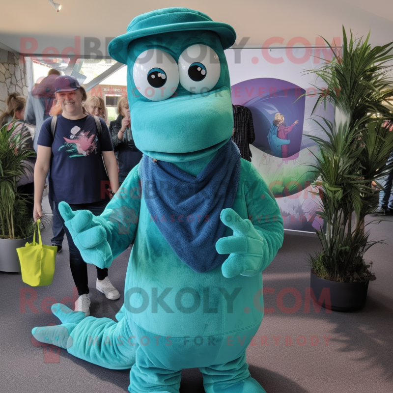 Teal Loch Ness Monster mascot costume character dressed with a Mom ...