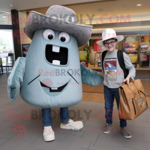 Gray Tacos mascot costume character dressed with a Boyfriend Jeans and Handbags