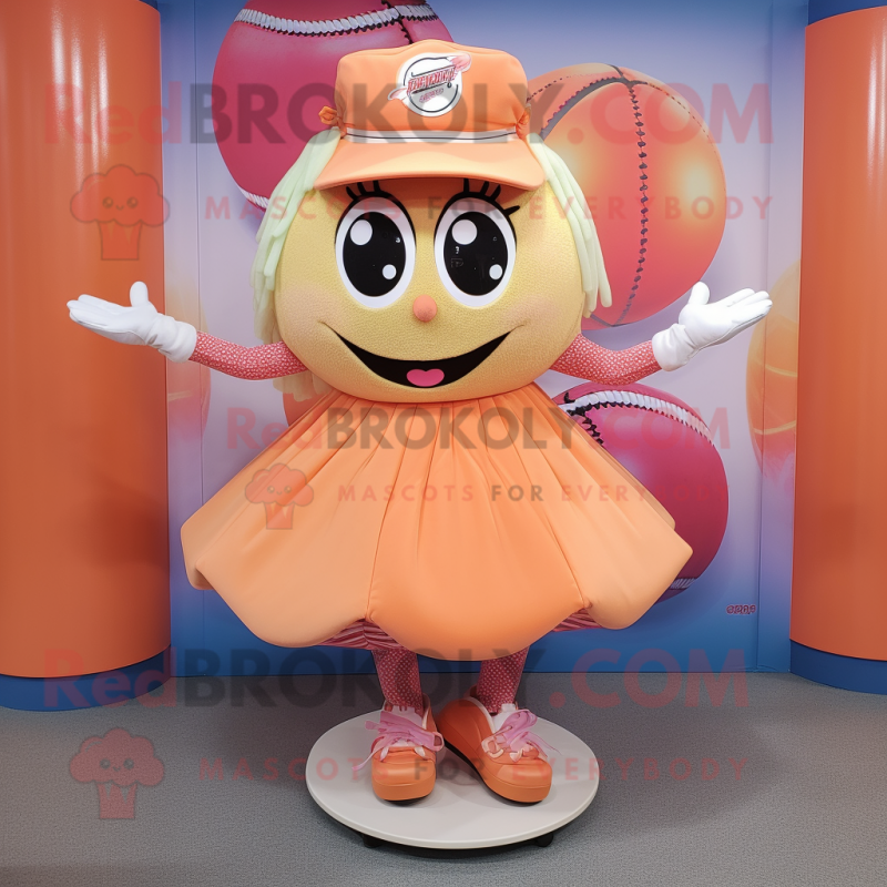 Peach Baseball Ball mascot costume character dressed with a Mini Skirt and Rings