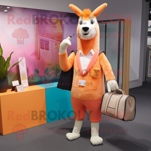 Peach Llama maskot kostym...