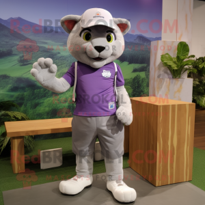 Lavender Puma mascot costume character dressed with a Cargo Shorts and Anklets