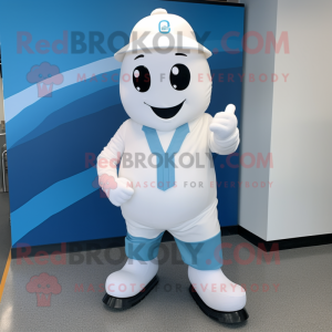 White Ice mascot costume character dressed with a Suit and Shoe laces