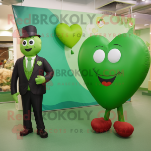 Forest Green Heart Shaped Balloons mascot costume character dressed with a Dress Pants and Coin purses
