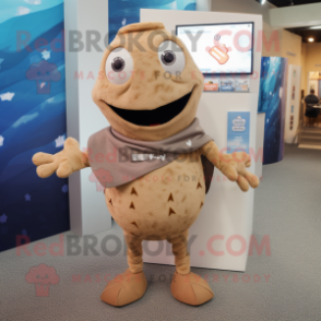 Tan Cod mascot costume character dressed with a Romper and Scarf clips