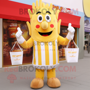 Cream French Fries mascot costume character dressed with a Romper and Handbags