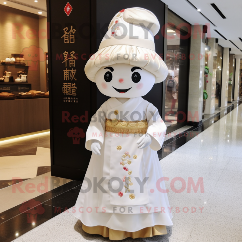 nan Dim Sum mascot costume character dressed with a Wedding Dress and Hats