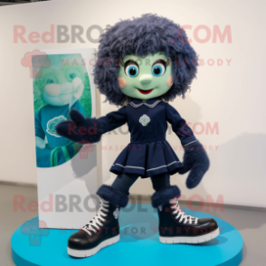 Navy Irish Dancing Shoes mascot costume character dressed with a Jeans and Mittens