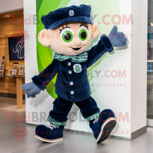 Navy Irish Dancing Shoes mascot costume character dressed with a Jeans and Mittens