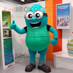 Turquoise Irish Flag mascot costume character dressed with a Tank Top and Eyeglasses