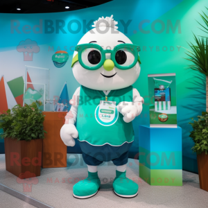 Turquoise Irish Flag mascot costume character dressed with a Tank Top and Eyeglasses