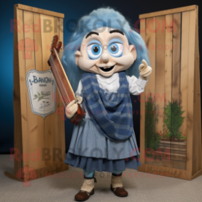 nan Celtic Harp mascot costume character dressed with a Denim Shirt and Pocket squares