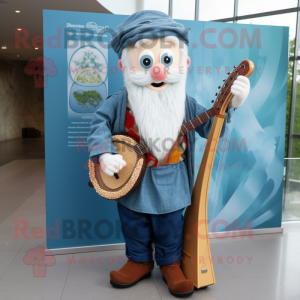 nan Celtic Harp mascot costume character dressed with a Denim Shirt and Pocket squares