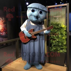 nan Celtic Harp mascot costume character dressed with a Denim Shirt and Pocket squares