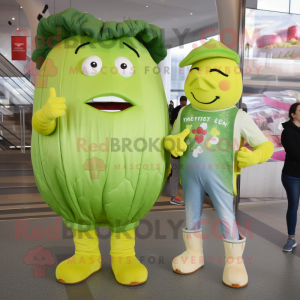 Lime Green Corned Beef And Cabbage mascot costume character dressed with a Boyfriend Jeans and Anklets