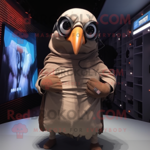 Tan Crow mascot costume character dressed with a Hoodie and Wraps