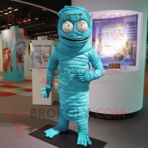 Cyan Mummy maskot drakt...