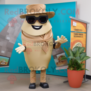 Tan Tacos mascot costume character dressed with a Sheath Dress and Sunglasses