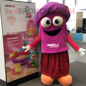 Magenta Fajitas mascot costume character dressed with a Maxi Dress and Mittens