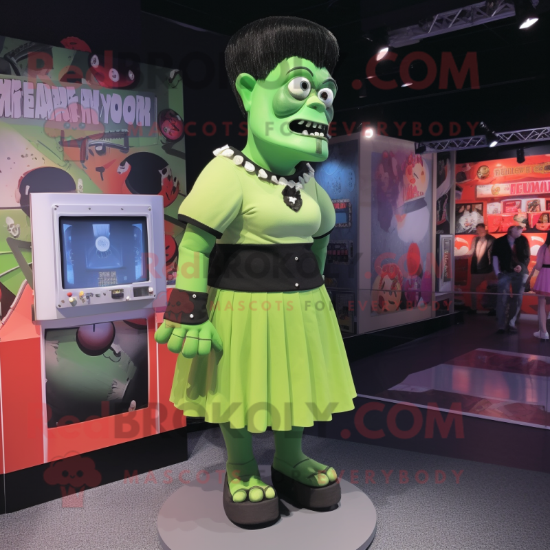 nan Frankenstein'S Monster mascot costume character dressed with a Mini Skirt and Earrings
