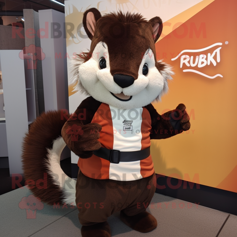 Rust Skunk mascot costume character dressed with a Sheath Dress and Cufflinks