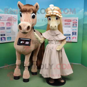 Tan Mare mascot costume character dressed with a Maxi Skirt and Coin purses