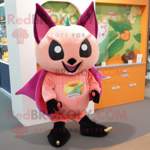 Peach Fruit Bat mascot costume character dressed with a Sweatshirt and Cummerbunds