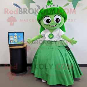 Forest Green Tooth Fairy mascot costume character dressed with a Maxi Skirt and Coin purses