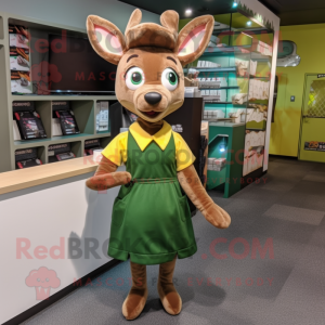 Olive Roe Deer mascot costume character dressed with a Skirt and Beanies