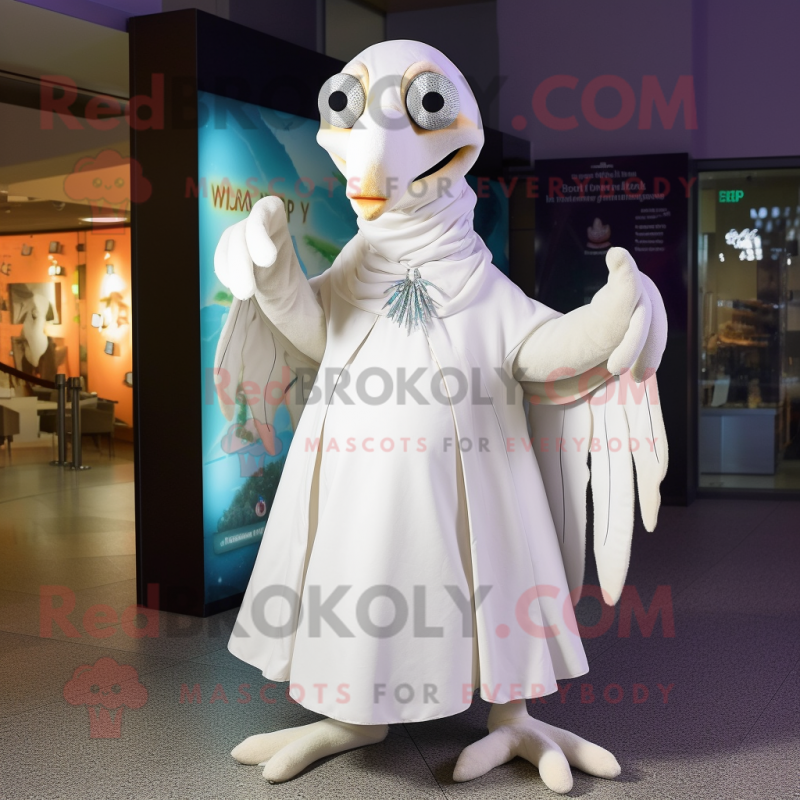 White Archeopteryx mascot costume character dressed with a Ball Gown and Scarf clips