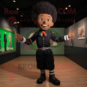 Black Irish Dancer mascot costume character dressed with a Button-Up Shirt and Bracelets