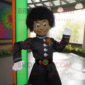 Black Irish Dancer mascot costume character dressed with a Button-Up Shirt and Bracelets