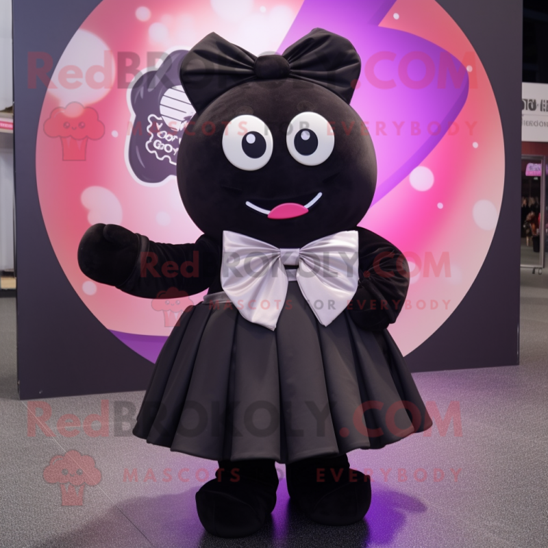 Black Ice Cream mascot costume character dressed with a Wrap Skirt and Bow ties