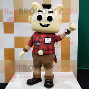 Cream Pad Thai mascot costume character dressed with a Flannel Shirt and Smartwatches