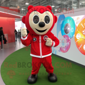 Red Soccer Goal mascot costume character dressed with a Jacket and Bracelet watches