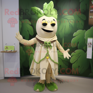 Beige Beanstalk mascot costume character dressed with a Empire Waist Dress and Keychains
