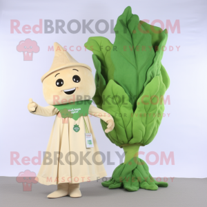 Beige Beanstalk mascot costume character dressed with a Empire Waist Dress and Keychains