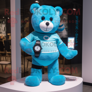 Cyan Teddy Bear maskot...