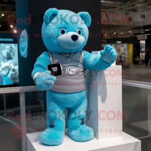 Cyan Teddy Bear maskot...