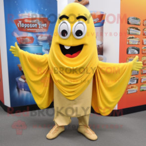 Yellow Enchiladas mascot costume character dressed with a Capri Pants and Scarf clips