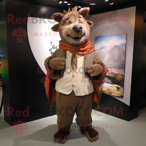 Brown Wild Boar mascot costume character dressed with a Polo Tee and Shawls