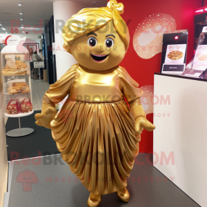 Gold Chocolates mascot costume character dressed with a Maxi Dress and Headbands
