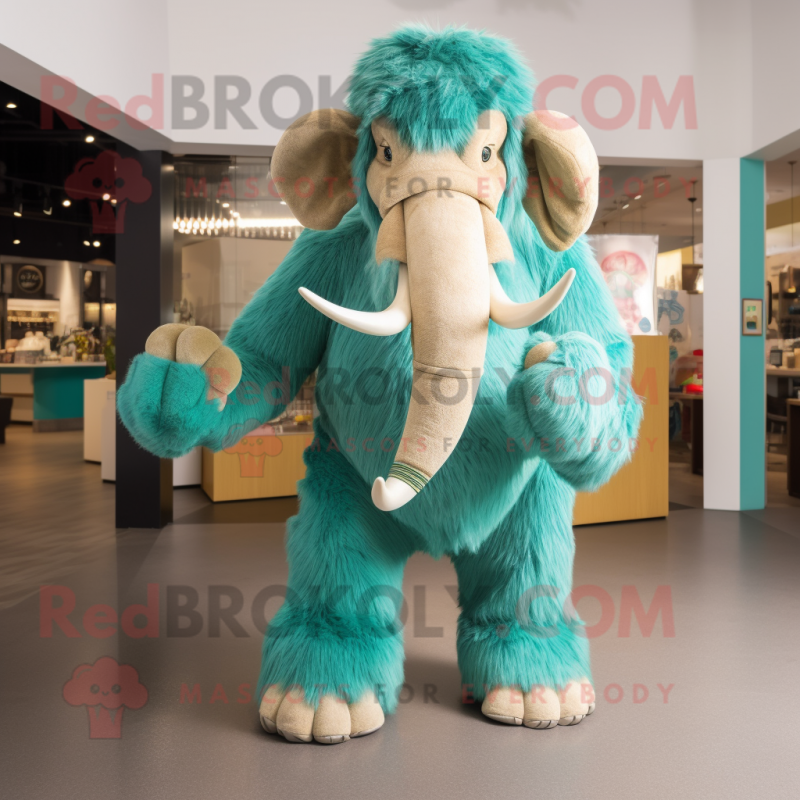 Teal Mammoth mascot costume character dressed with a Romper and Belts