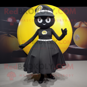 Black Lemon mascot costume character dressed with a Circle Skirt and Caps
