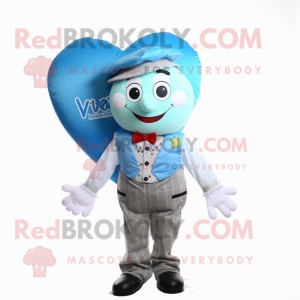Cyan Heart mascot costume character dressed with a Waistcoat and Pocket squares