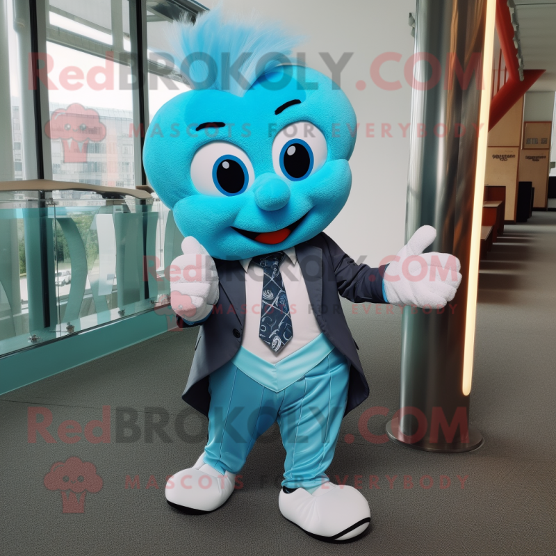 Cyan Heart mascot costume character dressed with a Waistcoat and Pocket squares