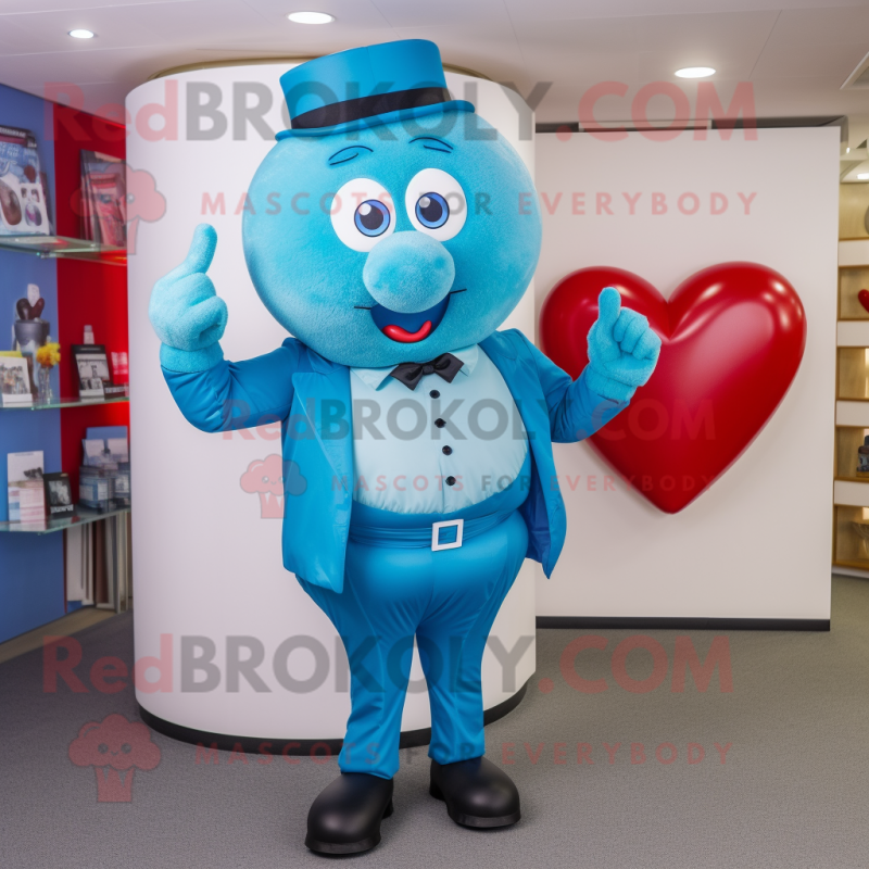 Cyan Heart mascot costume character dressed with a Waistcoat and Pocket squares