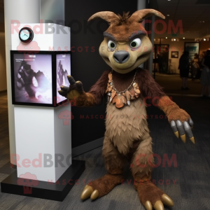 Brown Chupacabra mascot costume character dressed with a Maxi Dress and Bracelet watches