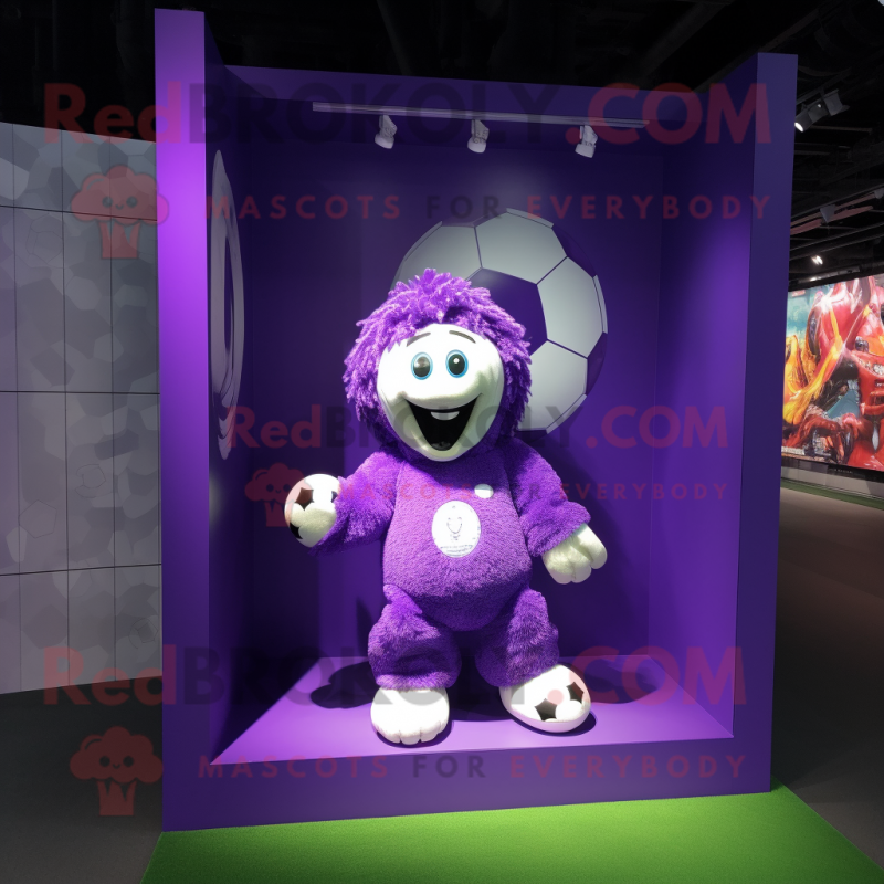 Purple Soccer Goal mascot costume character dressed with a Cover-up and Cufflinks