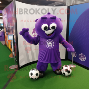 Purple Soccer Goal mascot costume character dressed with a Cover-up and Cufflinks